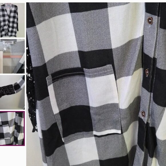 NWT-S- Joy Joy -Black and White BIG SQUARES Top - Picture 2 of 5